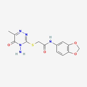 molecular formula C13H13N5O4S B2575784 2-[(4-amino-6-methyl-5-oxo-1,2,4-triazin-3-yl)sulfanyl]-N-(1,3-benzodioxol-5-yl)acetamide CAS No. 869067-74-3