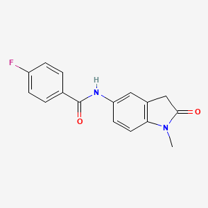 molecular formula C16H13FN2O2 B2575788 4-氟代-N-(1-甲基-2-氧代吲哚林-5-基)苯甲酰胺 CAS No. 921813-57-2