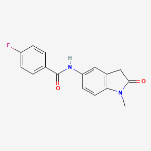 molecular formula C16H13FN2O2 B2575788 4-fluoro-N-(1-metil-2-oxoindolin-5-il)benzamida CAS No. 921813-57-2