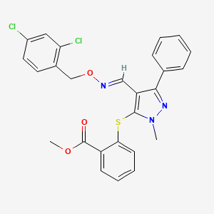 molecular formula C26H21Cl2N3O3S B2575791 methyl 2-{[4-({[(2,4-dichlorobenzyl)oxy]imino}methyl)-1-methyl-3-phenyl-1H-pyrazol-5-yl]sulfanyl}benzenecarboxylate CAS No. 321998-46-3