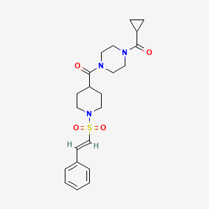 molecular formula C22H29N3O4S B2575796 cyclopropyl-[4-[1-[(E)-2-phenylethenyl]sulfonylpiperidine-4-carbonyl]piperazin-1-yl]methanone CAS No. 930540-23-1