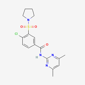 molecular formula C17H19ClN4O3S B2575863 4-氯-N-(4,6-二甲基嘧啶-2-基)-3-(吡咯烷-1-基磺酰基)苯甲酰胺 CAS No. 941244-51-5