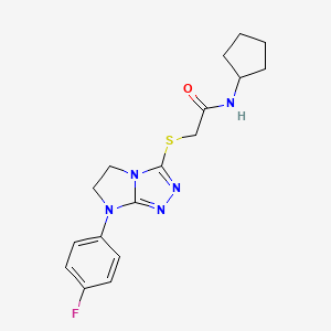 molecular formula C17H20FN5OS B2575866 N-cyclopentyl-2-((7-(4-fluorophenyl)-6,7-dihydro-5H-imidazo[2,1-c][1,2,4]triazol-3-yl)thio)acetamide CAS No. 921515-03-9