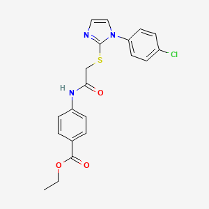 molecular formula C20H18ClN3O3S B2575868 Ethyl 4-[[2-[1-(4-chlorophenyl)imidazol-2-yl]sulfanylacetyl]amino]benzoate CAS No. 688337-08-8