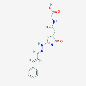molecular formula C16H16N4O4S B257587 2-[[2-[4-oxo-2-[(2E)-2-[(E)-3-phenylprop-2-enylidene]hydrazinyl]-1,3-thiazol-5-yl]acetyl]amino]acetic acid 