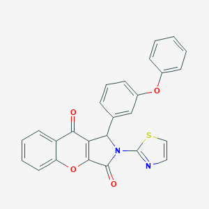 molecular formula C26H16N2O4S B257589 1-(3-Phenoxyphenyl)-2-(1,3-thiazol-2-yl)-1,2-dihydrochromeno[2,3-c]pyrrole-3,9-dione 