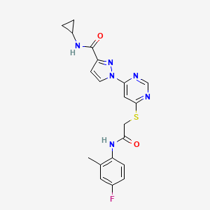 B2575900 N-cyclopropyl-1-(6-((2-((4-fluoro-2-methylphenyl)amino)-2-oxoethyl)thio)pyrimidin-4-yl)-1H-pyrazole-3-carboxamide CAS No. 1251604-38-2