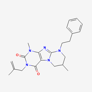 molecular formula C22H27N5O2 B2575926 1,7-二甲基-3-(2-甲基烯丙基)-9-苯乙基-6,7,8,9-四氢吡咪并[2,1-f]嘌呤-2,4(1H,3H)-二酮 CAS No. 876899-39-7