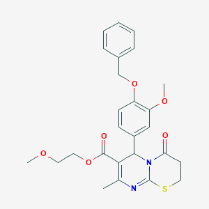 molecular formula C26H28N2O6S B257594 2-methoxyethyl 6-[4-(benzyloxy)-3-methoxyphenyl]-8-methyl-4-oxo-3,4-dihydro-2H,6H-pyrimido[2,1-b][1,3]thiazine-7-carboxylate 