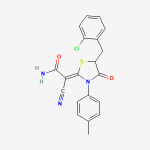 molecular formula C20H16ClN3O2S B2575948 (Z)-2-(5-(2-chlorobenzyl)-4-oxo-3-(p-tolyl)thiazolidin-2-ylidene)-2-cyanoacetamide CAS No. 786675-56-7
