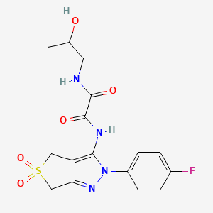 molecular formula C16H17FN4O5S B2575949 N1-(2-(4-fluorophenyl)-5,5-dioxido-4,6-dihydro-2H-thieno[3,4-c]pyrazol-3-yl)-N2-(2-hydroxypropyl)oxalamide CAS No. 899733-53-0