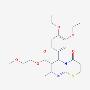 molecular formula C22H28N2O6S B257595 2-methoxyethyl 6-(3,4-diethoxyphenyl)-8-methyl-4-oxo-3,4-dihydro-2H,6H-pyrimido[2,1-b][1,3]thiazine-7-carboxylate 