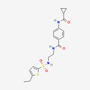 molecular formula C19H23N3O4S2 B2575953 4-(环丙烷甲酰胺)-N-(2-(5-乙基噻吩-2-磺酰胺)乙基)苯甲酰胺 CAS No. 1091405-24-1