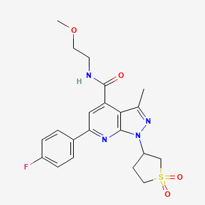 molecular formula C21H23FN4O4S B2575960 1-(1,1-二氧化四氢噻吩-3-基)-6-(4-氟苯基)-N-(2-甲氧基乙基)-3-甲基-1H-吡唑并[3,4-b]吡啶-4-甲酰胺 CAS No. 1021214-98-1