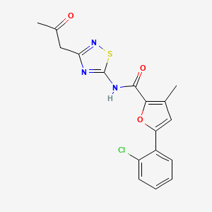 molecular formula C17H14ClN3O3S B2575966 5-(2-chlorophenyl)-3-methyl-N-(3-(2-oxopropyl)-1,2,4-thiadiazol-5-yl)furan-2-carboxamide CAS No. 797768-90-2