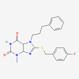 molecular formula C22H21FN4O2S B2575974 8-{[(4-fluorophenyl)methyl]sulfanyl}-3-methyl-7-(3-phenylpropyl)-2,3,6,7-tetrahydro-1H-purine-2,6-dione CAS No. 377052-75-0