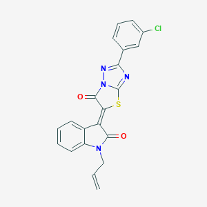 molecular formula C21H13ClN4O2S B257599 (3Z)-3-[2-(3-chlorophenyl)-6-oxo[1,3]thiazolo[3,2-b][1,2,4]triazol-5(6H)-ylidene]-1-(prop-2-en-1-yl)-1,3-dihydro-2H-indol-2-one 