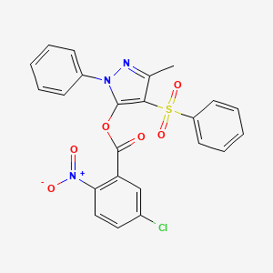 molecular formula C23H16ClN3O6S B2575993 3-甲基-1-苯基-4-(苯磺酰基)-1H-吡唑-5-基-5-氯-2-硝基苯甲酸酯 CAS No. 851092-75-6