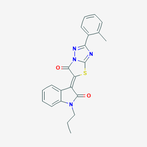 molecular formula C22H18N4O2S B257600 (3Z)-3-[2-(2-methylphenyl)-6-oxo[1,3]thiazolo[3,2-b][1,2,4]triazol-5(6H)-ylidene]-1-propyl-1,3-dihydro-2H-indol-2-one 