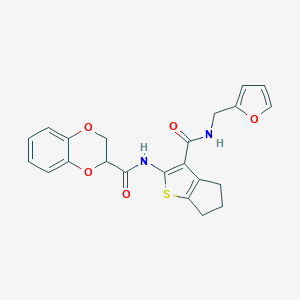 molecular formula C22H20N2O5S B257602 N-(3-{[(2-furylmethyl)amino]carbonyl}-5,6-dihydro-4H-cyclopenta[b]thiophen-2-yl)-2,3-dihydro-1,4-benzodioxine-2-carboxamide 