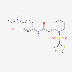 molecular formula C19H23N3O4S2 B2576025 N-(4-acetamidophenyl)-2-(1-(thiophen-2-ylsulfonyl)piperidin-2-yl)acetamide CAS No. 1105223-60-6
