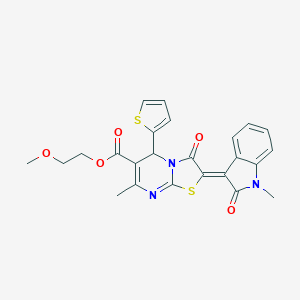 molecular formula C24H21N3O5S2 B257603 2-methoxyethyl 7-methyl-2-(1-methyl-2-oxo-1,2-dihydro-3H-indol-3-ylidene)-3-oxo-5-(2-thienyl)-2,3-dihydro-5H-[1,3]thiazolo[3,2-a]pyrimidine-6-carboxylate 
