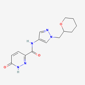 molecular formula C14H17N5O3 B2576059 6-oxo-N-(1-((tetrahydro-2H-pyran-2-yl)methyl)-1H-pyrazol-4-yl)-1,6-dihydropyridazine-3-carboxamide CAS No. 2034320-55-1