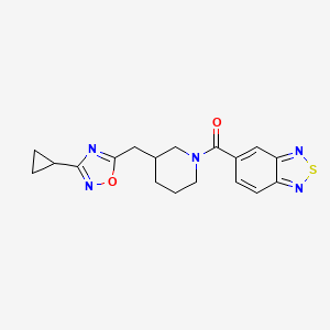 molecular formula C18H19N5O2S B2576060 Benzo[c][1,2,5]thiadiazol-5-yl(3-((3-cyclopropyl-1,2,4-oxadiazol-5-yl)methyl)piperidin-1-yl)methanone CAS No. 1704539-53-6