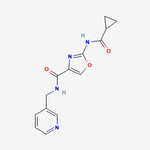 molecular formula C14H14N4O3 B2576063 2-(环丙烷甲酰胺)-N-(吡啶-3-基甲基)恶唑-4-甲酰胺 CAS No. 1351617-91-8