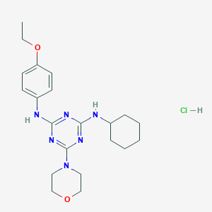 molecular formula C21H31ClN6O2 B2576066 N2-cyclohexyl-N4-(4-ethoxyphenyl)-6-morpholino-1,3,5-triazine-2,4-diamine hydrochloride CAS No. 1179449-84-3