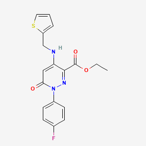 molecular formula C18H16FN3O3S B2576077 Ethyl 1-(4-fluorophenyl)-6-oxo-4-((thiophen-2-ylmethyl)amino)-1,6-dihydropyridazine-3-carboxylate CAS No. 922121-90-2