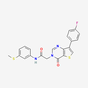 molecular formula C21H16FN3O2S2 B2576081 2-[7-(4-fluorophenyl)-4-oxothieno[3,2-d]pyrimidin-3(4H)-yl]-N-[3-(methylsulfanyl)phenyl]acetamide CAS No. 1207050-82-5