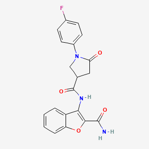 molecular formula C20H16FN3O4 B2576085 N-(2-carbamoylbenzofuran-3-yl)-1-(4-fluorophenyl)-5-oxopyrrolidine-3-carboxamide CAS No. 886949-99-1