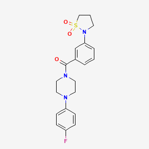 molecular formula C20H22FN3O3S B2576095 1-[3-(1,1-Dioxidoisothiazolidin-2-yl)benzoyl]-4-(4-fluorophenyl)piperazine CAS No. 941970-26-9