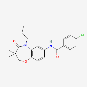 molecular formula C21H23ClN2O3 B2576098 4-氯代-N-(3,3-二甲基-4-氧代-5-丙基-2,3,4,5-四氢苯并[b][1,4]恶二氮杂卓-7-基)苯甲酰胺 CAS No. 921563-04-4