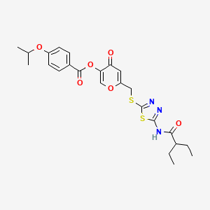 molecular formula C24H27N3O6S2 B2576099 6-(((5-(2-乙基丁酰胺)-1,3,4-噻二唑-2-基)硫代)甲基)-4-氧代-4H-吡喃-3-基 4-异丙氧基苯甲酸酯 CAS No. 877651-76-8
