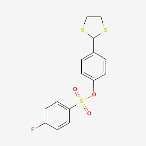 molecular formula C15H13FO3S3 B2576100 4-(1,3-Dithiolan-2-yl)phenyl 4-fluorobenzenesulfonate CAS No. 331461-25-7