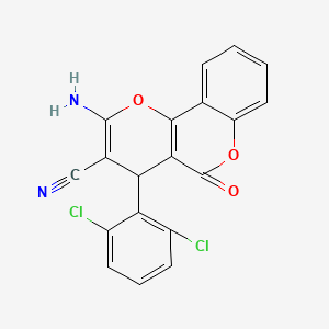 molecular formula C19H10Cl2N2O3 B2576104 2-amino-4-(2,6-dichlorophenyl)-5-oxo-4H,5H-pyrano[3,2-c]chromene-3-carbonitrile CAS No. 299440-45-2