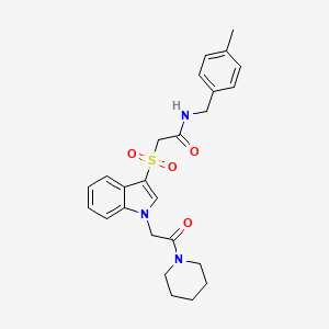 molecular formula C25H29N3O4S B2576110 N-(4-甲基苄基)-2-((1-(2-氧代-2-(哌啶-1-基)乙基)-1H-吲哚-3-基)磺酰基)乙酰胺 CAS No. 878057-84-2