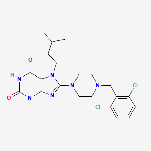 molecular formula C22H28Cl2N6O2 B2576121 8-(4-(2,6-dichlorobenzyl)piperazin-1-yl)-7-isopentyl-3-methyl-1H-purine-2,6(3H,7H)-dione CAS No. 886906-31-6