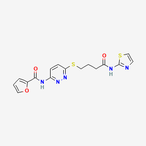 molecular formula C16H15N5O3S2 B2576124 N-(6-((4-oxo-4-(thiazol-2-ylamino)butyl)thio)pyridazin-3-yl)furan-2-carboxamide CAS No. 1105218-12-9