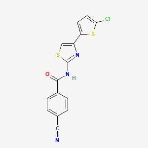 molecular formula C15H8ClN3OS2 B2576132 N-(4-(5-chlorothiophen-2-yl)thiazol-2-yl)-4-cyanobenzamide CAS No. 325986-72-9