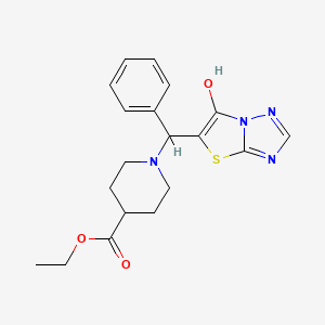 Ethyl 1-((6-hydroxythiazolo[3,2-b][1,2,4]triazol-5-yl)(phenyl)methyl)piperidine-4-carboxylate