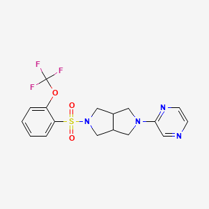 molecular formula C17H17F3N4O3S B2576154 2-Pyrazin-2-yl-5-[2-(trifluoromethoxy)phenyl]sulfonyl-1,3,3a,4,6,6a-hexahydropyrrolo[3,4-c]pyrrole CAS No. 2415542-64-0