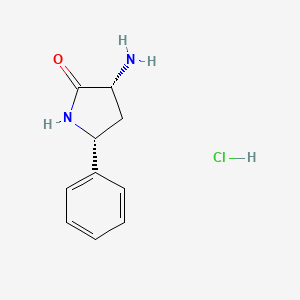molecular formula C10H13ClN2O B2576159 (3R,5R)-3-Amino-5-phenylpyrrolidin-2-one;hydrochloride CAS No. 2361609-76-7