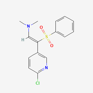 molecular formula C15H15ClN2O2S B2576177 (Z)-2-(benzenesulfonyl)-2-(6-chloropyridin-3-yl)-N,N-dimethylethenamine CAS No. 478048-54-3