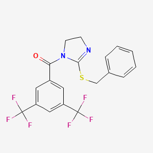 molecular formula C19H14F6N2OS B2576193 (2-Benzylsulfanyl-4,5-dihydroimidazol-1-yl)-[3,5-bis(trifluoromethyl)phenyl]methanone CAS No. 862826-70-8