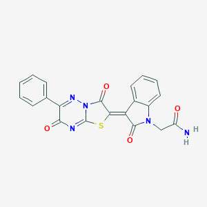 molecular formula C21H13N5O4S B257620 2-[(3Z)-3-(3,7-dioxo-6-phenyl-7H-[1,3]thiazolo[3,2-b][1,2,4]triazin-2(3H)-ylidene)-2-oxo-2,3-dihydro-1H-indol-1-yl]acetamide 