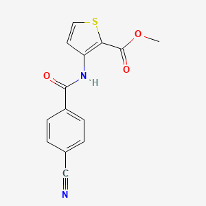 molecular formula C14H10N2O3S B2576209 Methyl 3-[(4-cyanobenzoyl)amino]thiophene-2-carboxylate CAS No. 330942-99-9