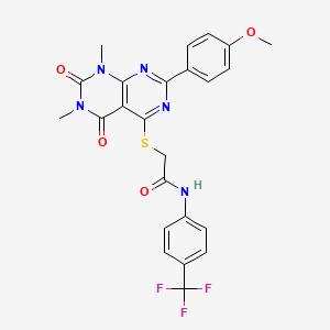 molecular formula C24H20F3N5O4S B2576219 2-((2-(4-methoxyphenyl)-6,8-dimethyl-5,7-dioxo-5,6,7,8-tetrahydropyrimido[4,5-d]pyrimidin-4-yl)thio)-N-(4-(trifluoromethyl)phenyl)acetamide CAS No. 852168-65-1